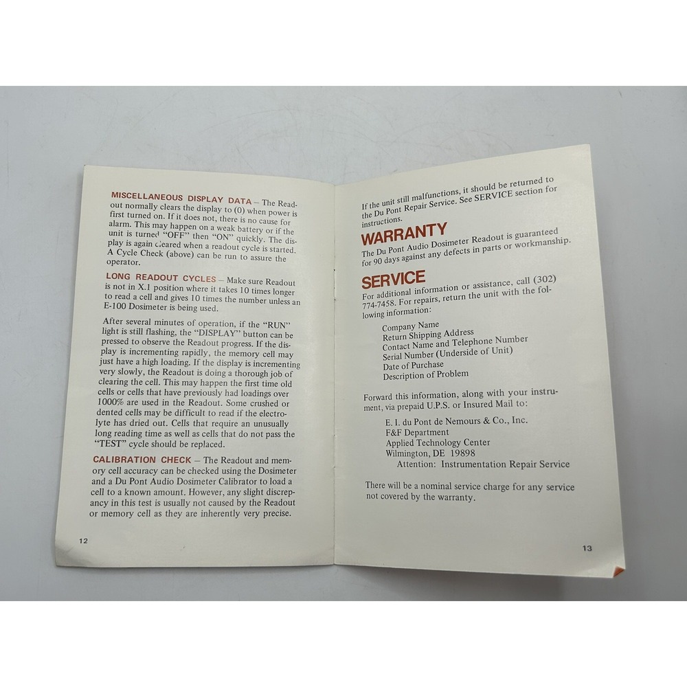 Du Pont Company Operating Manual Audio Dosimeter Readout Model R-225 - Picture 10 of 12